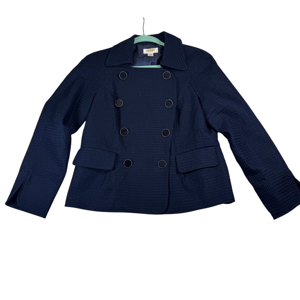 Talbots Petites Blue Cotton Blend Waffle Knit Double Breasted Blazer Jacket 10‎